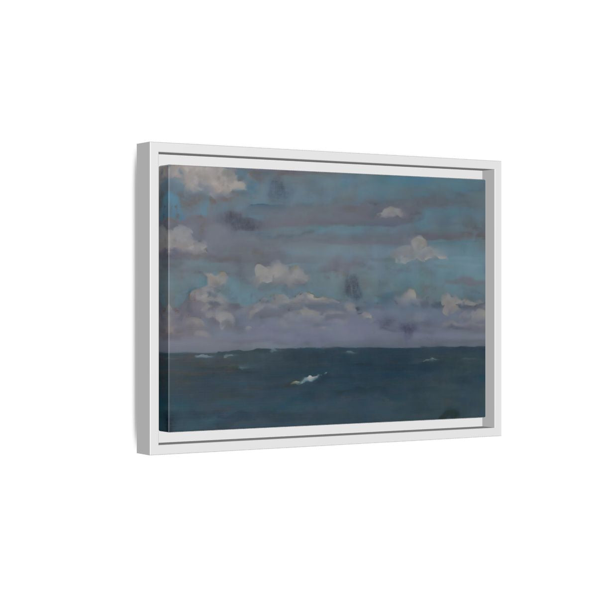 Side Mockup 4. Nature Ocean And Sky Blue And Gray shown as stretched canvas wall art