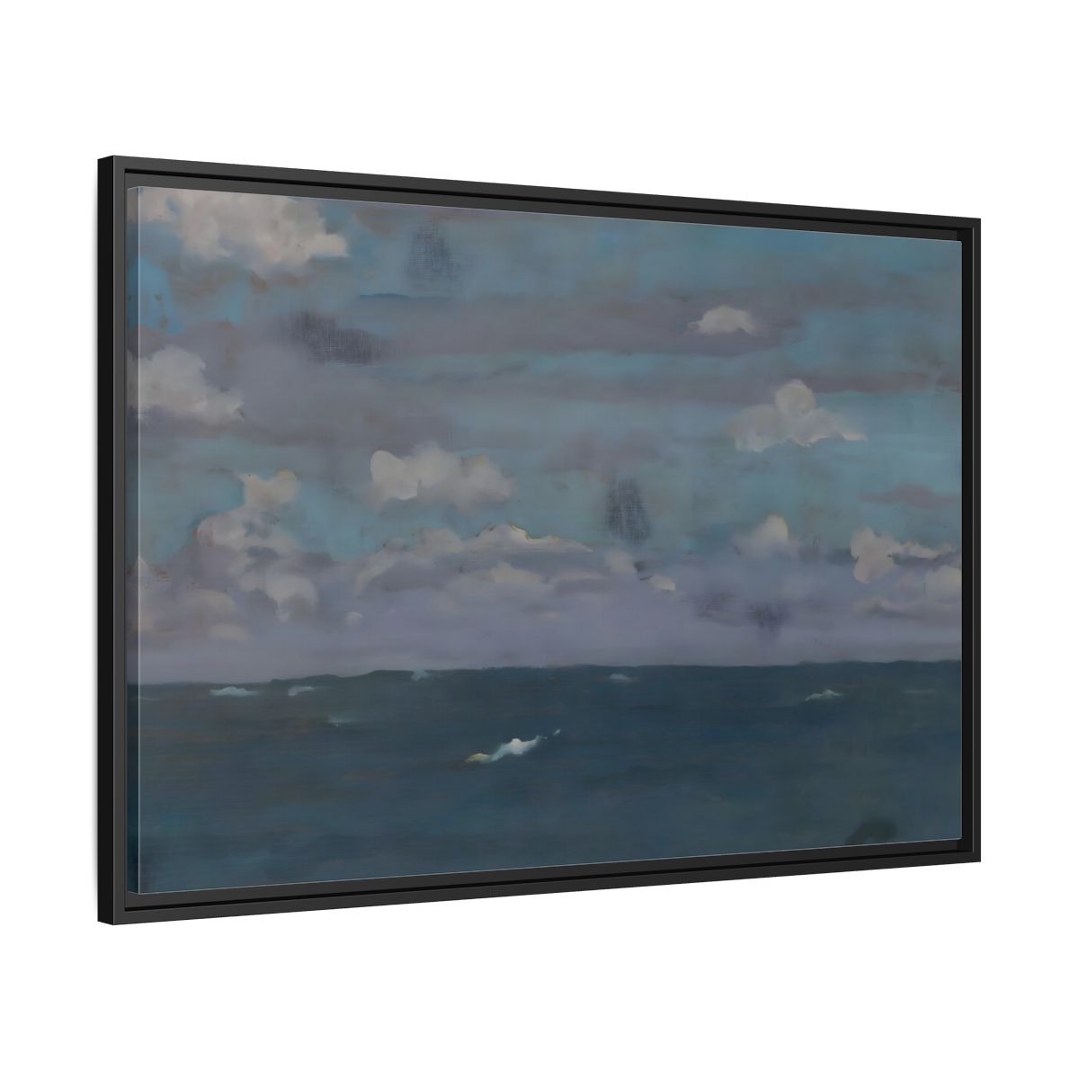 Side Mockup 13. Nature Ocean And Sky Blue And Gray shown as stretched canvas wall art