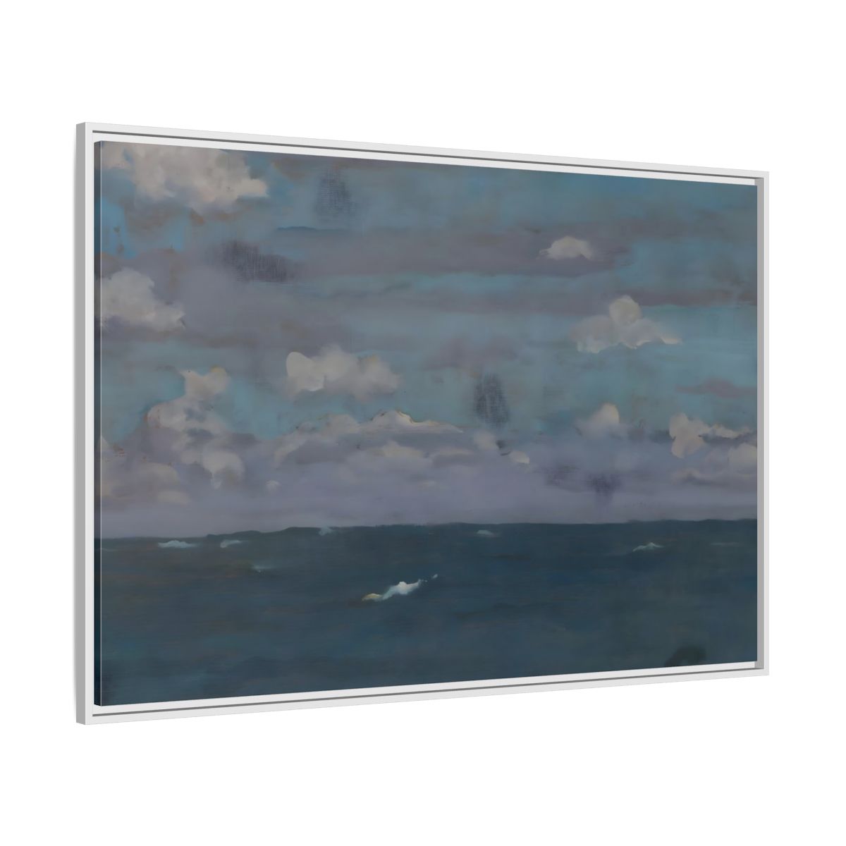 Side Mockup 7. Nature Ocean And Sky Blue And Gray shown as stretched canvas wall art