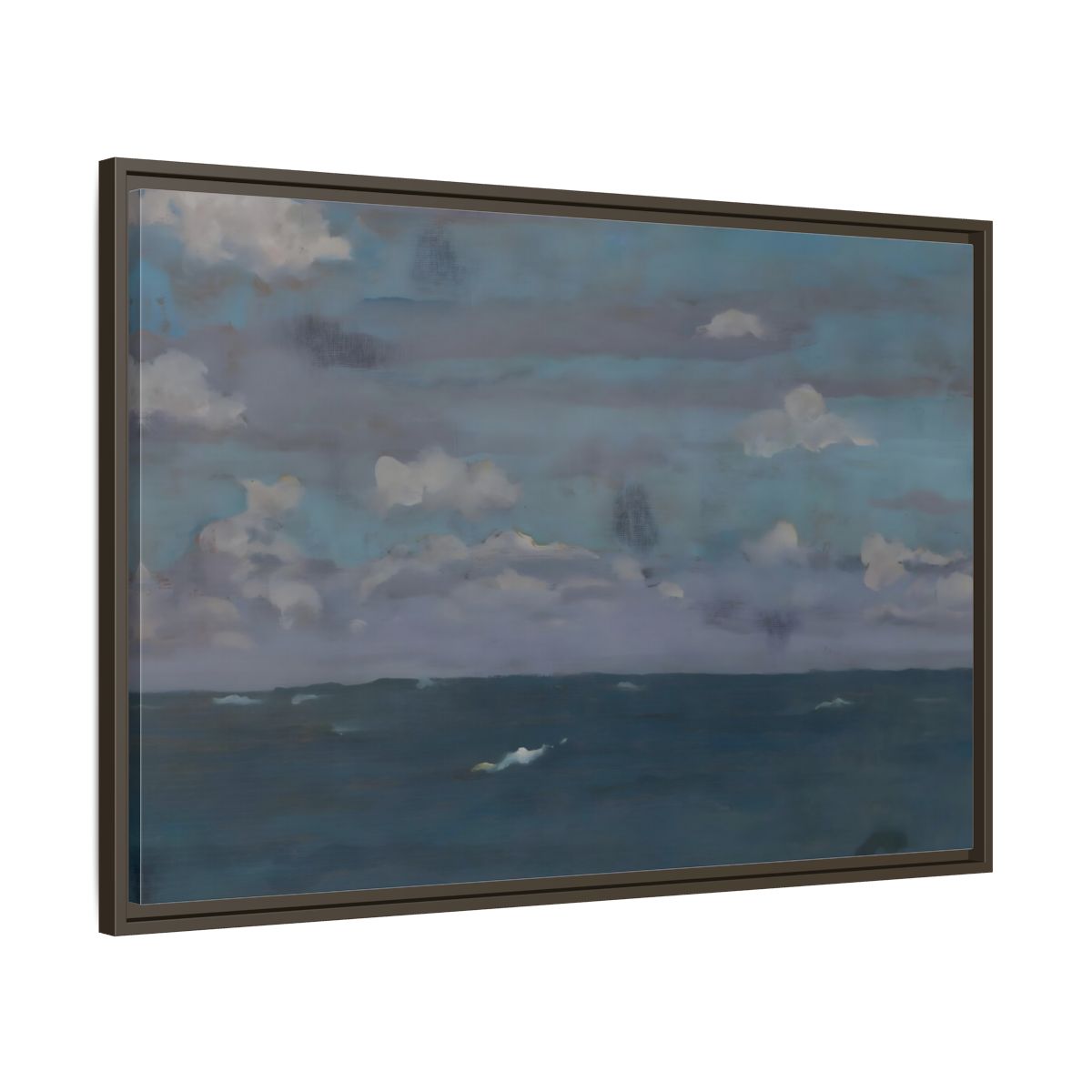 Side Mockup 9. Nature Ocean And Sky Blue And Gray shown as stretched canvas wall art