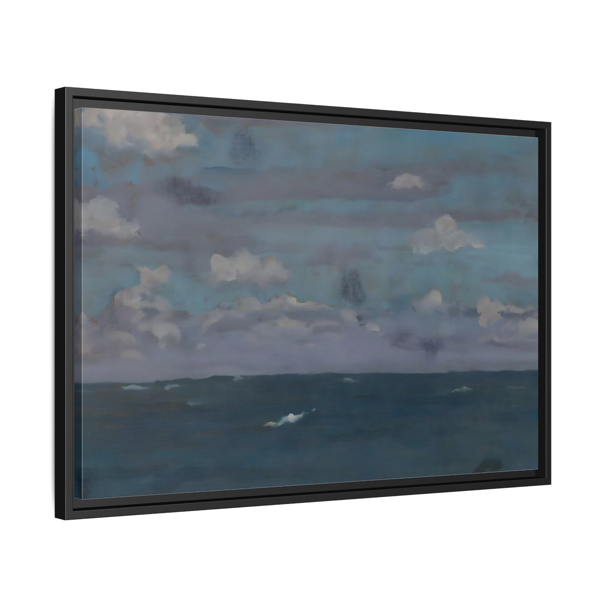 Side Mockup 14. Nature Ocean And Sky Blue And Gray shown as stretched canvas wall art