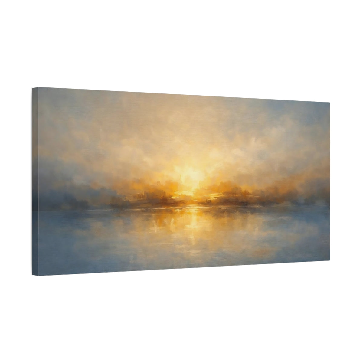 Side Mockup 2. Nature Sunset Lake Golden Sunset Waters shown as stretched canvas wall art