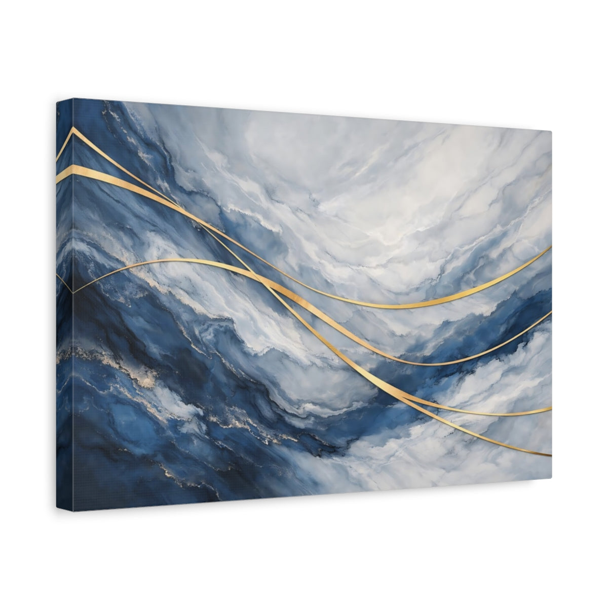 Side Mockup 4. Abstract Abstract Pattern Blue And Gold shown as stretched canvas wall art