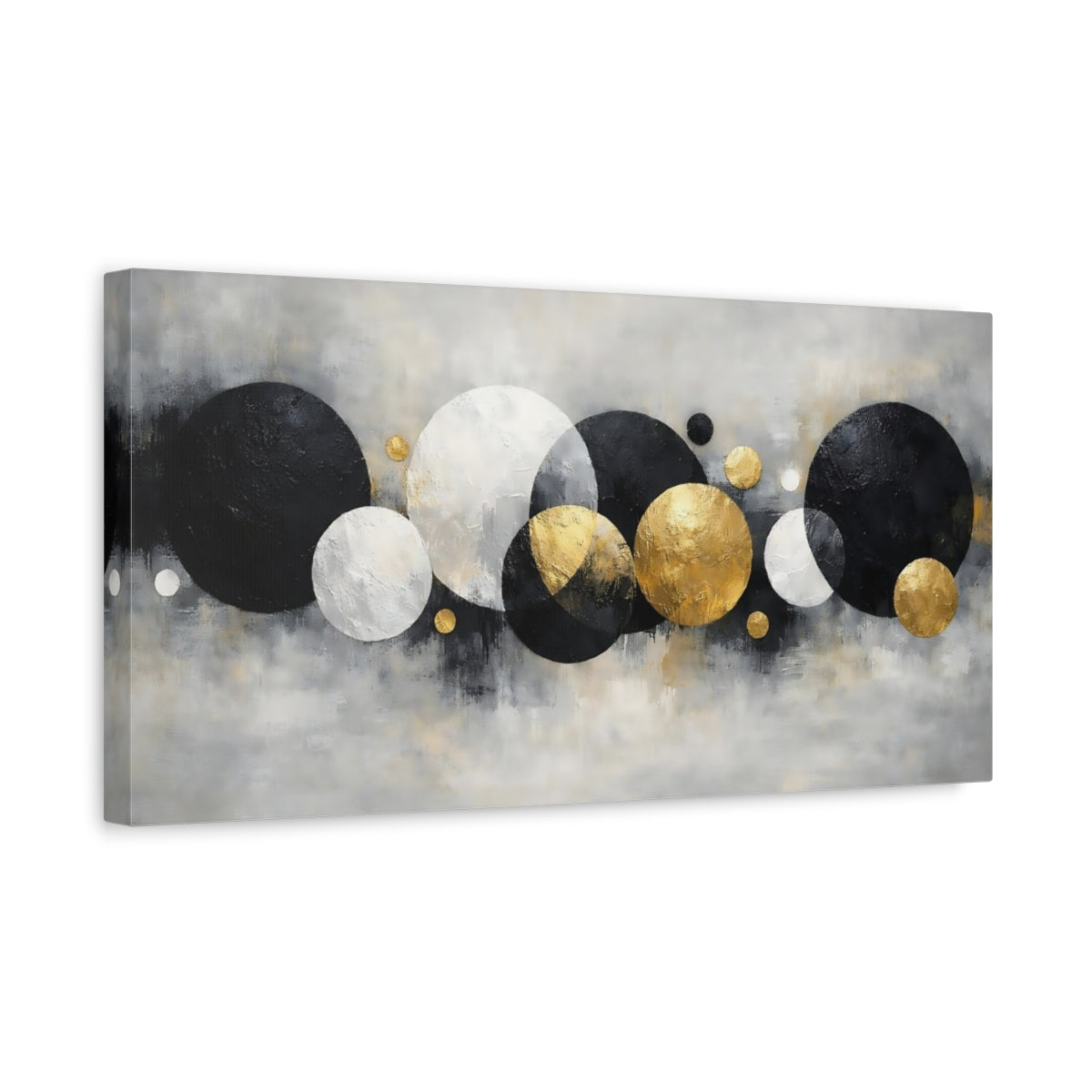 Side Mockup 3. Abstract Abstract Spheres Black Gold Abstract shown as stretched canvas wall art