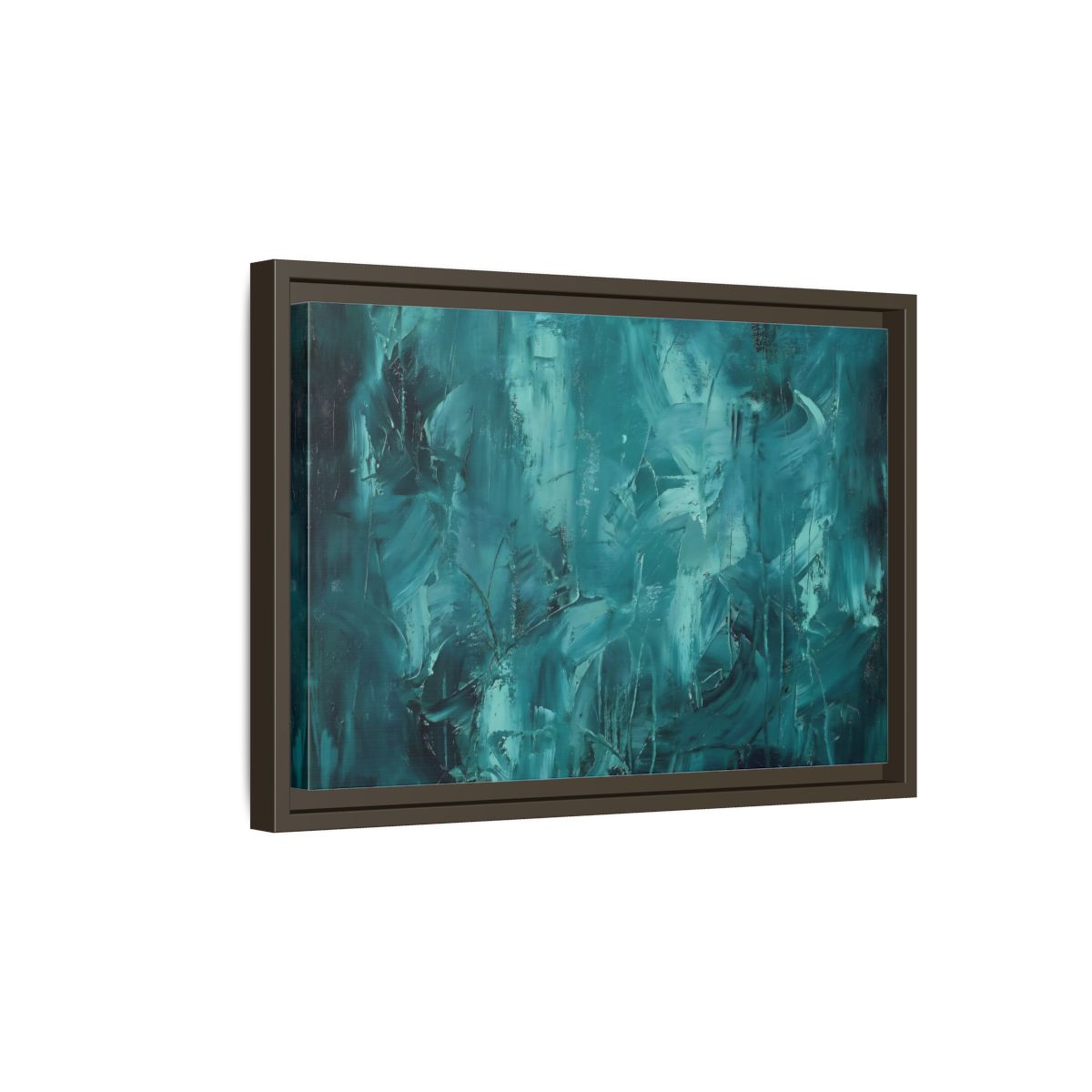 Side Mockup 5. Abstract Abstract Strokes Teal And Aqua shown as stretched canvas wall art