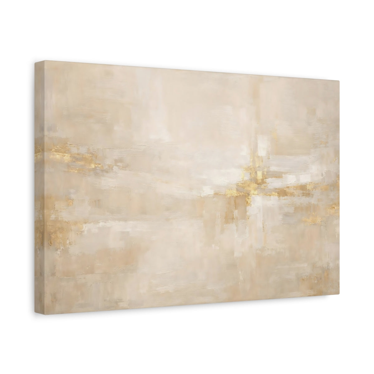 Side Mockup 4. Abstract Abstract Texture Beige And Gold shown as stretched canvas wall art