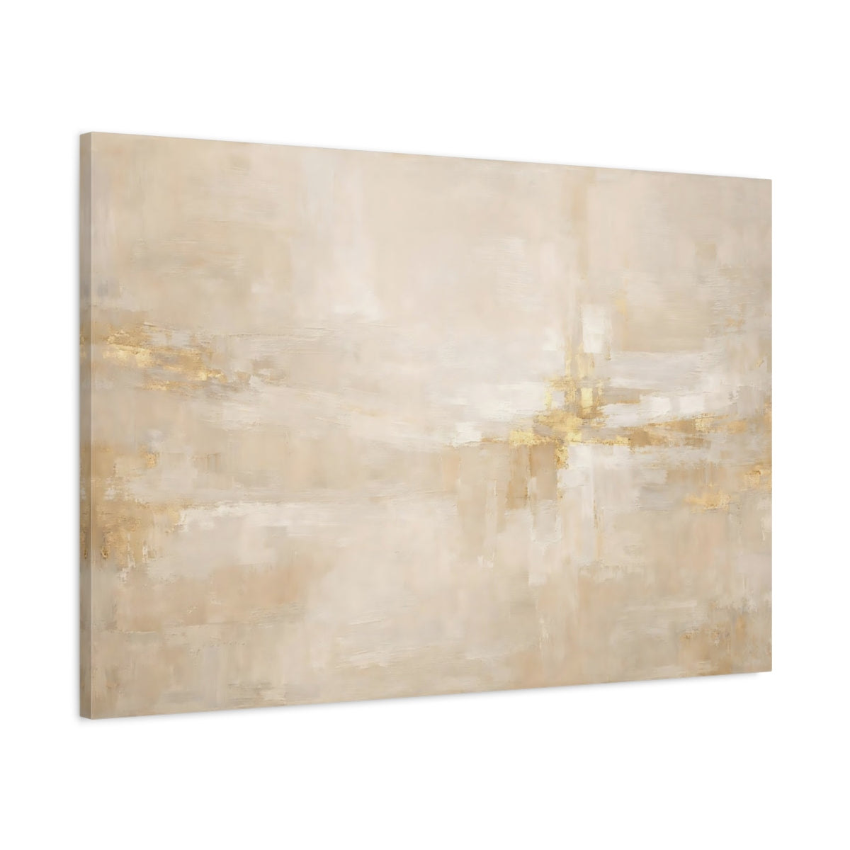 Side Mockup 1. Abstract Abstract Texture Beige And Gold shown as stretched canvas wall art