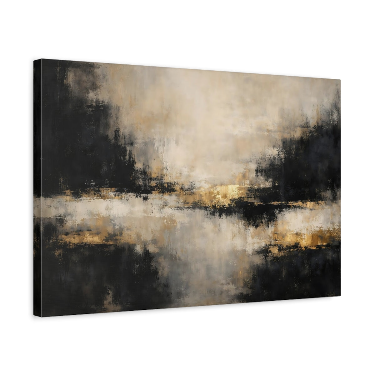 Side Mockup 3. Abstract Abstract Texture Black Gold Abstract shown as stretched canvas wall art