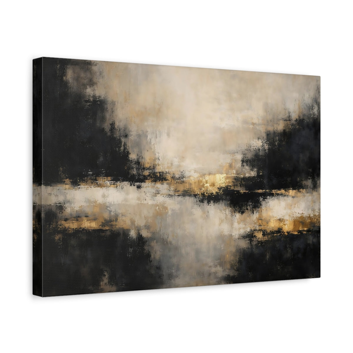 Side Mockup 4. Abstract Abstract Texture Black Gold Abstract shown as stretched canvas wall art