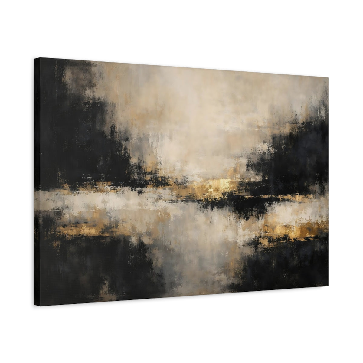 Side Mockup 2. Abstract Abstract Texture Black Gold Abstract shown as stretched canvas wall art