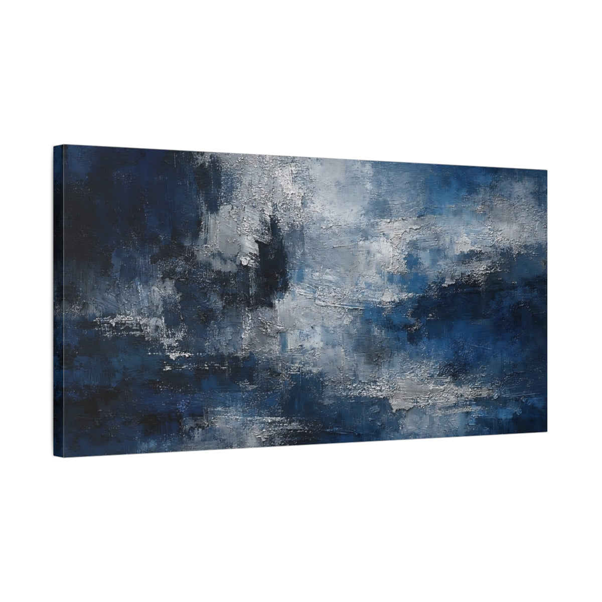 Side Mockup 2. Abstract Abstract Texture Deep Blue Abstract shown as stretched canvas wall art