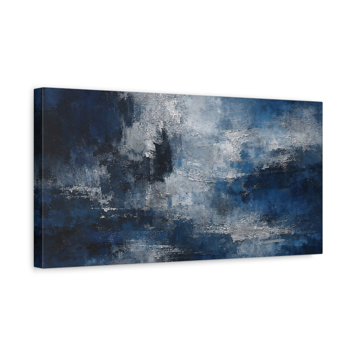Side Mockup 3. Abstract Abstract Texture Deep Blue Abstract shown as stretched canvas wall art
