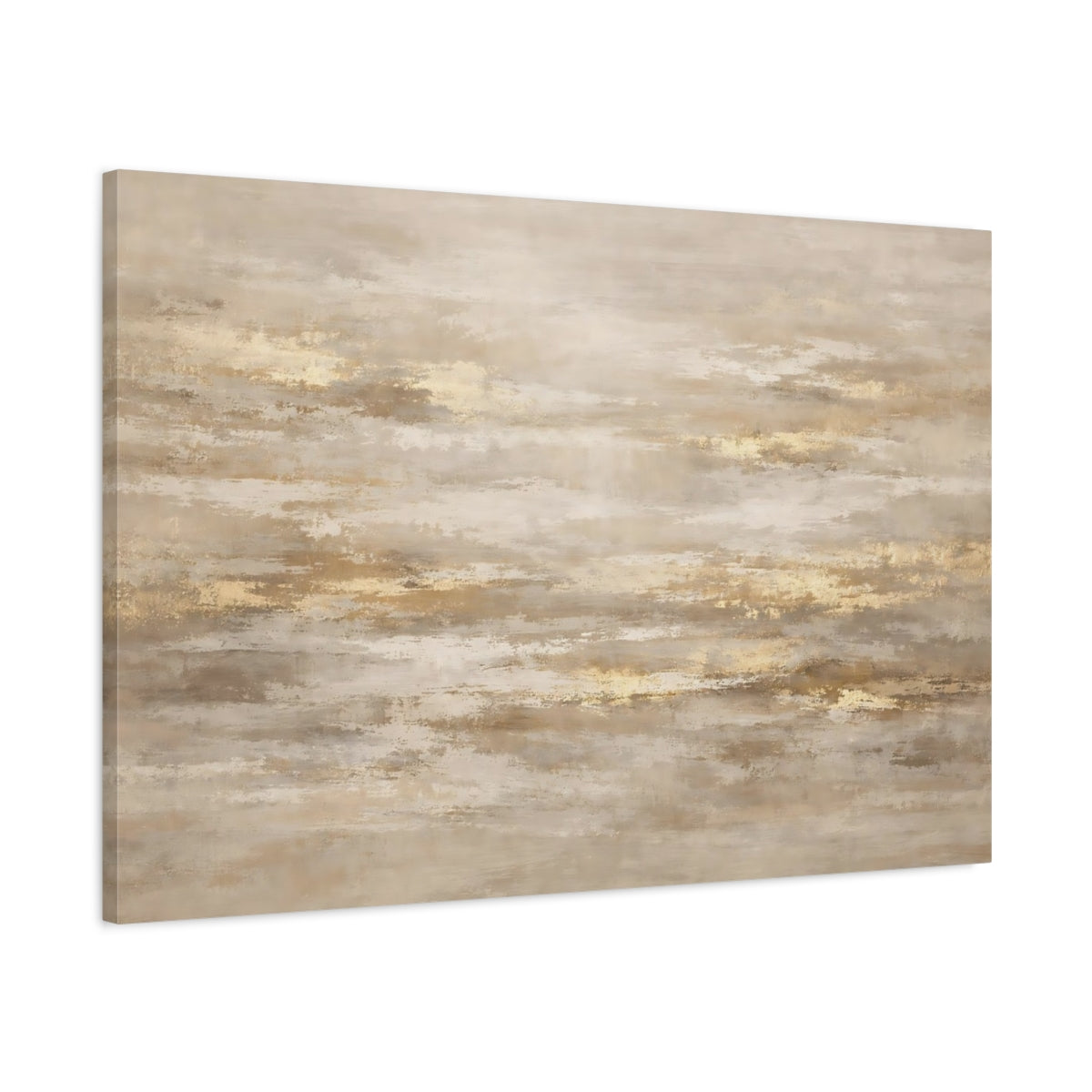 Side Mockup 1. Abstract Abstract Texture Gold And Beige shown as stretched canvas wall art