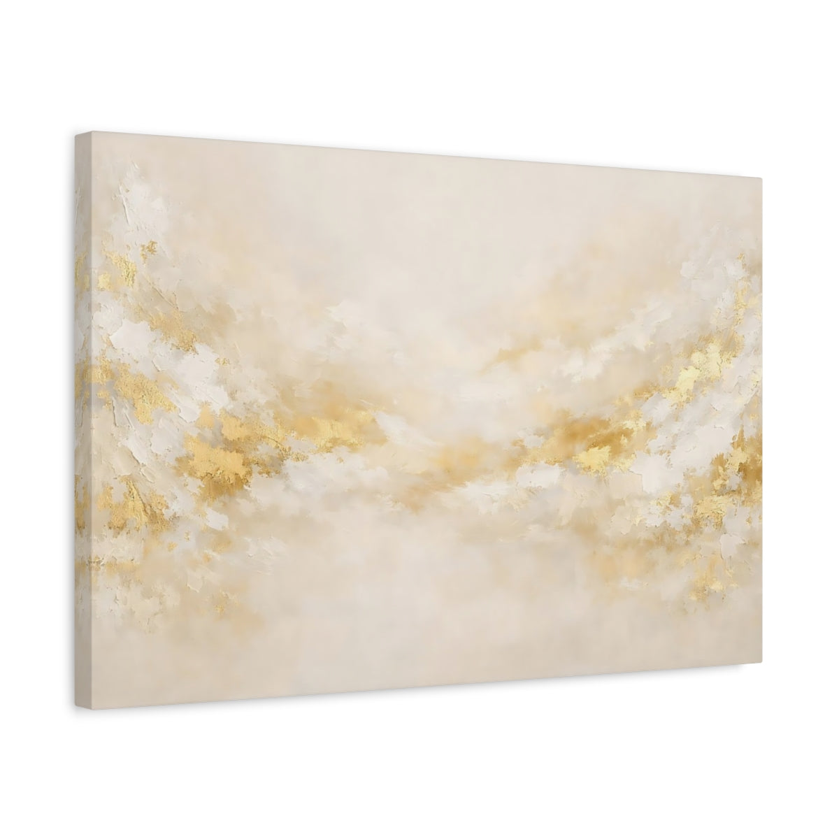 Side Mockup 3. Abstract Abstract Texture Gold And Cream shown as stretched canvas wall art
