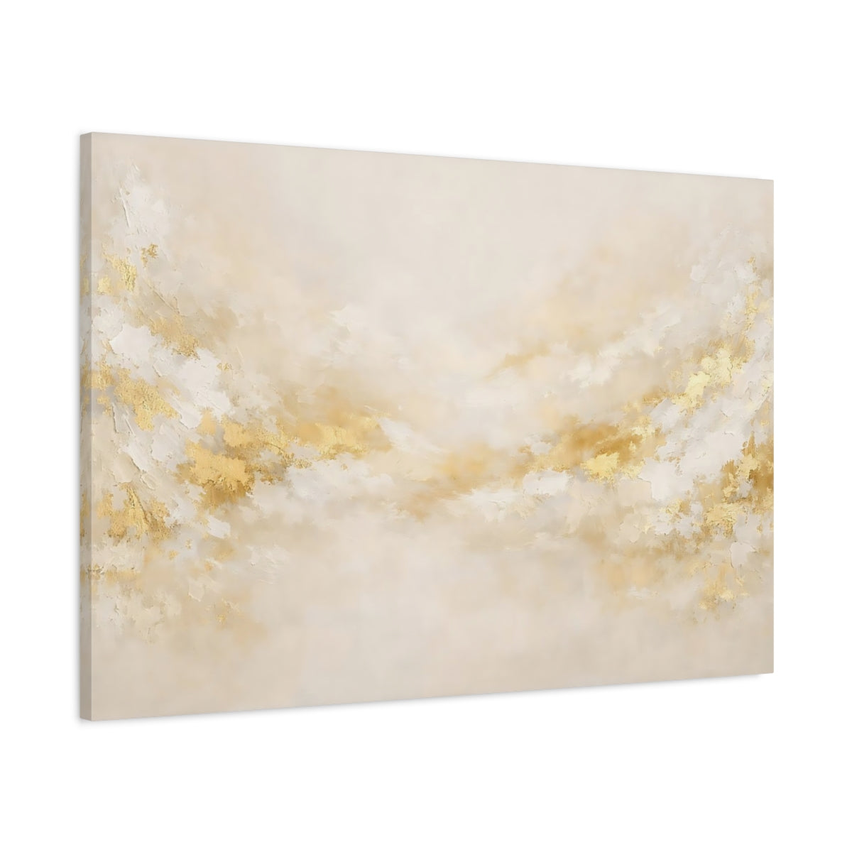 Side Mockup 1. Abstract Abstract Texture Gold And Cream shown as stretched canvas wall art