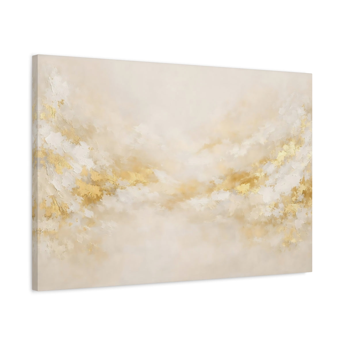 Side Mockup 2. Abstract Abstract Texture Gold And Cream shown as stretched canvas wall art