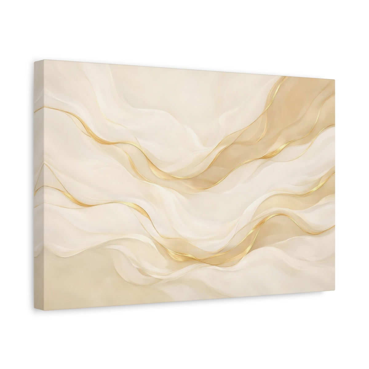 Side Mockup 4. Abstract Abstract Waves Cream Gold Waves shown as stretched canvas wall art
