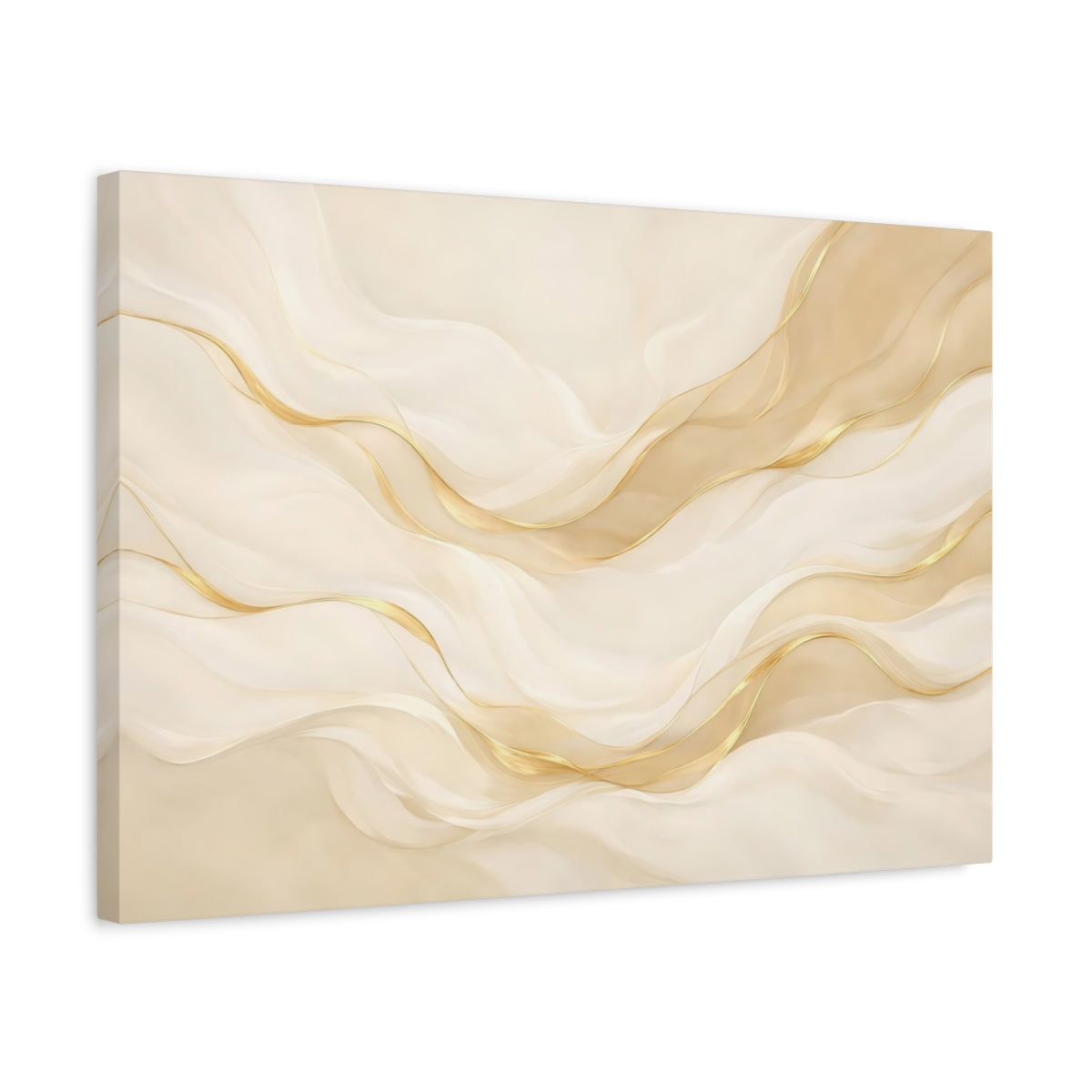 Side Mockup 3. Abstract Abstract Waves Cream Gold Waves shown as stretched canvas wall art