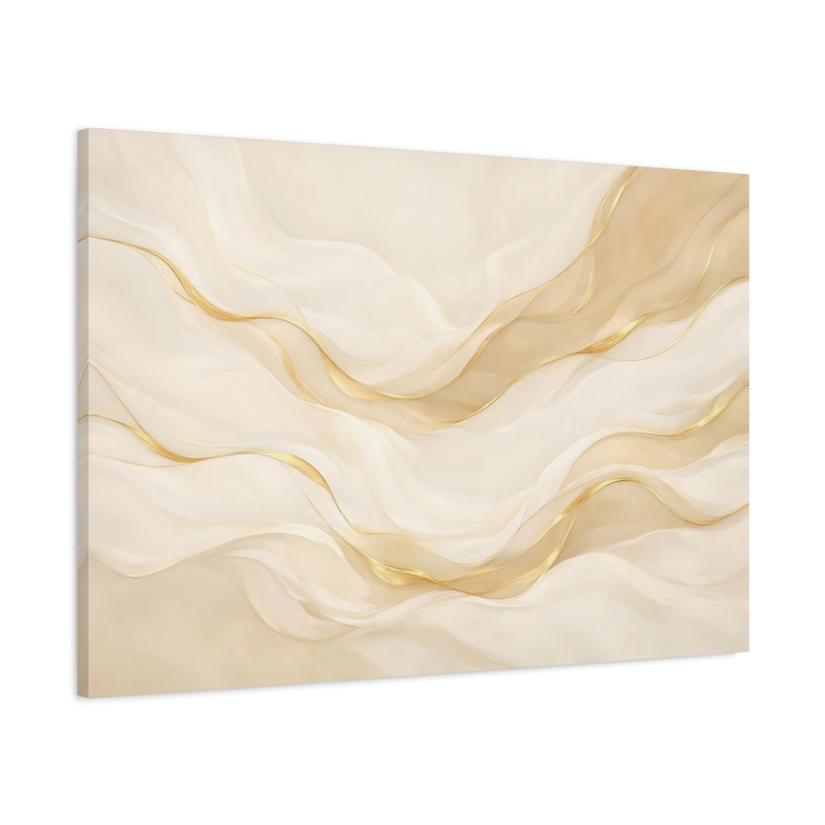 Side Mockup 1. Abstract Abstract Waves Cream Gold Waves shown as stretched canvas wall art