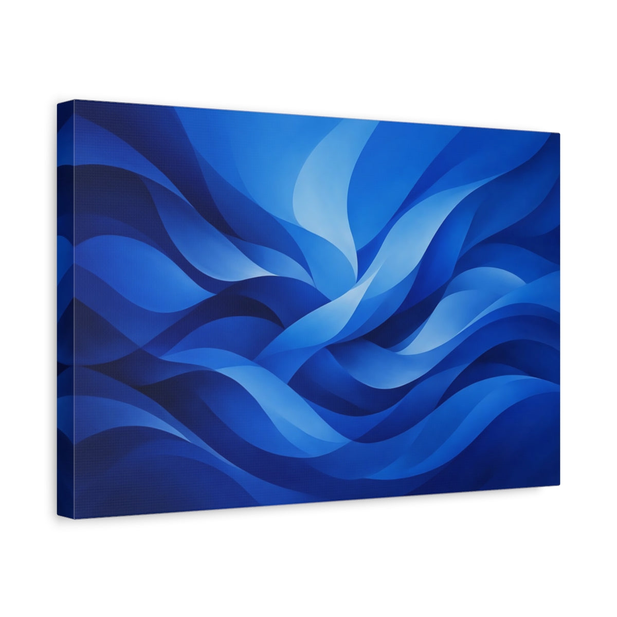 Side Mockup 4. Abstract Abstract Waves Deep Blue Abstract shown as stretched canvas wall art