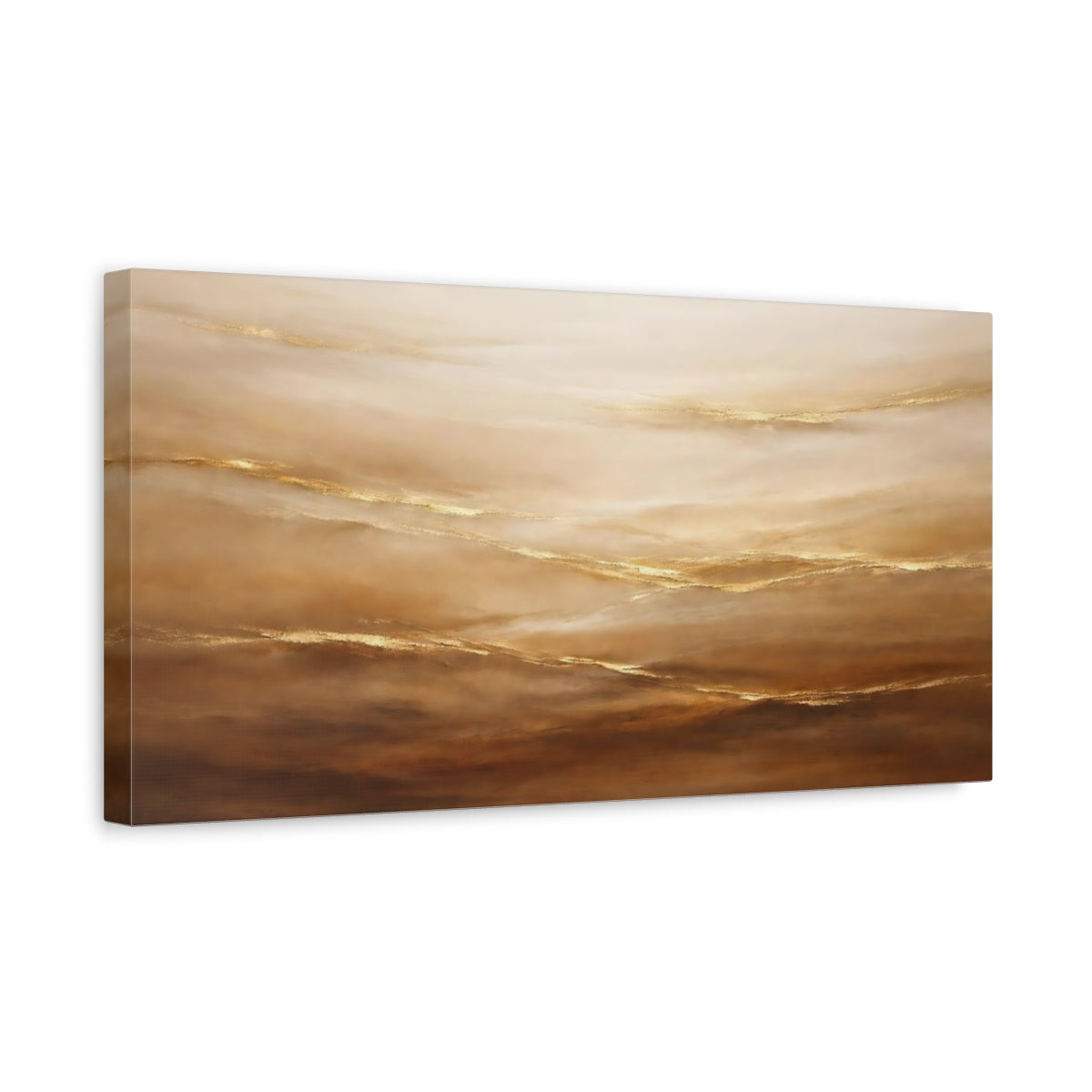 Side Mockup 3. Abstract Abstract Waves Gold And Brown Abstract shown as stretched canvas wall art