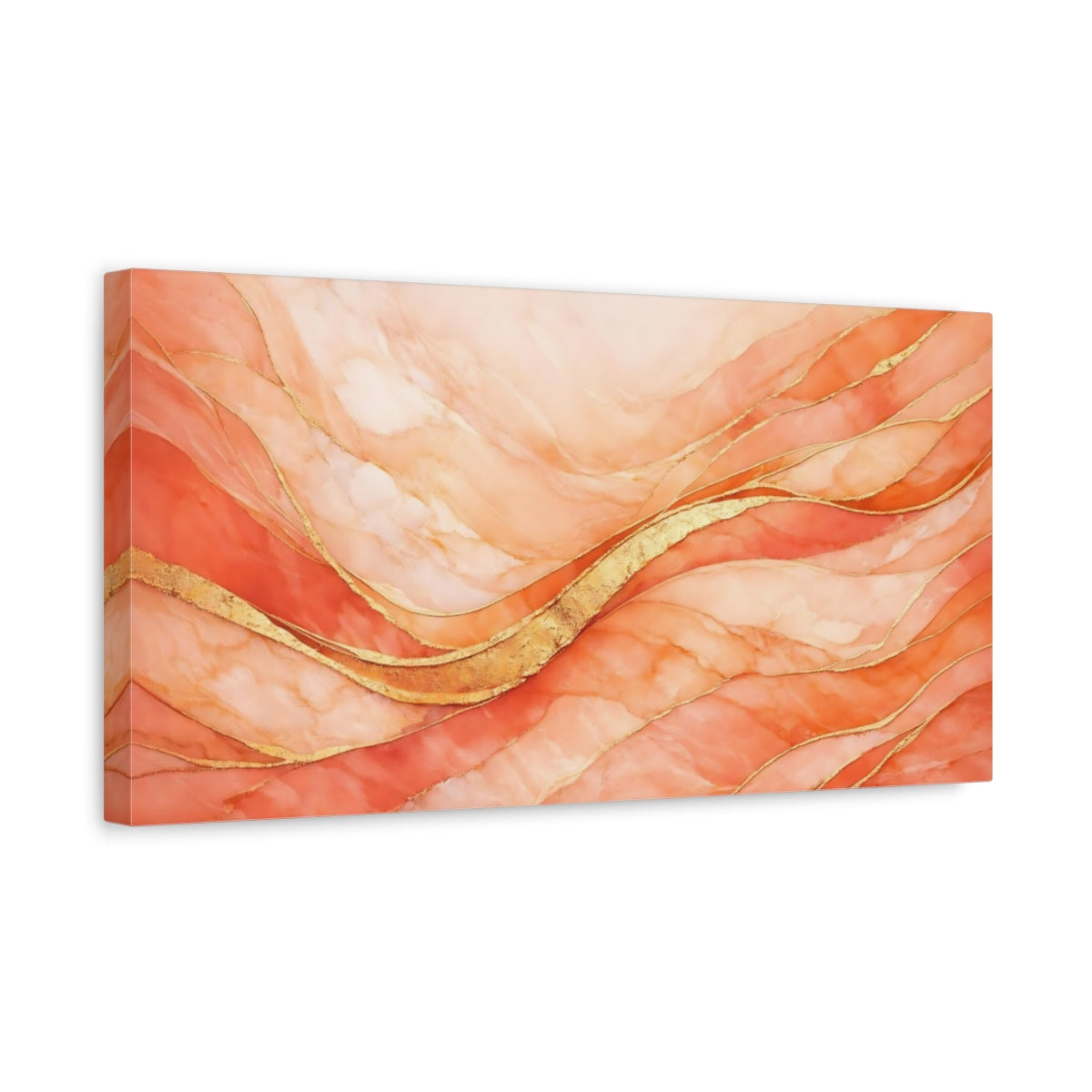 Side Mockup 3. Abstract Abstract Waves Peach Gold Abstract shown as stretched canvas wall art