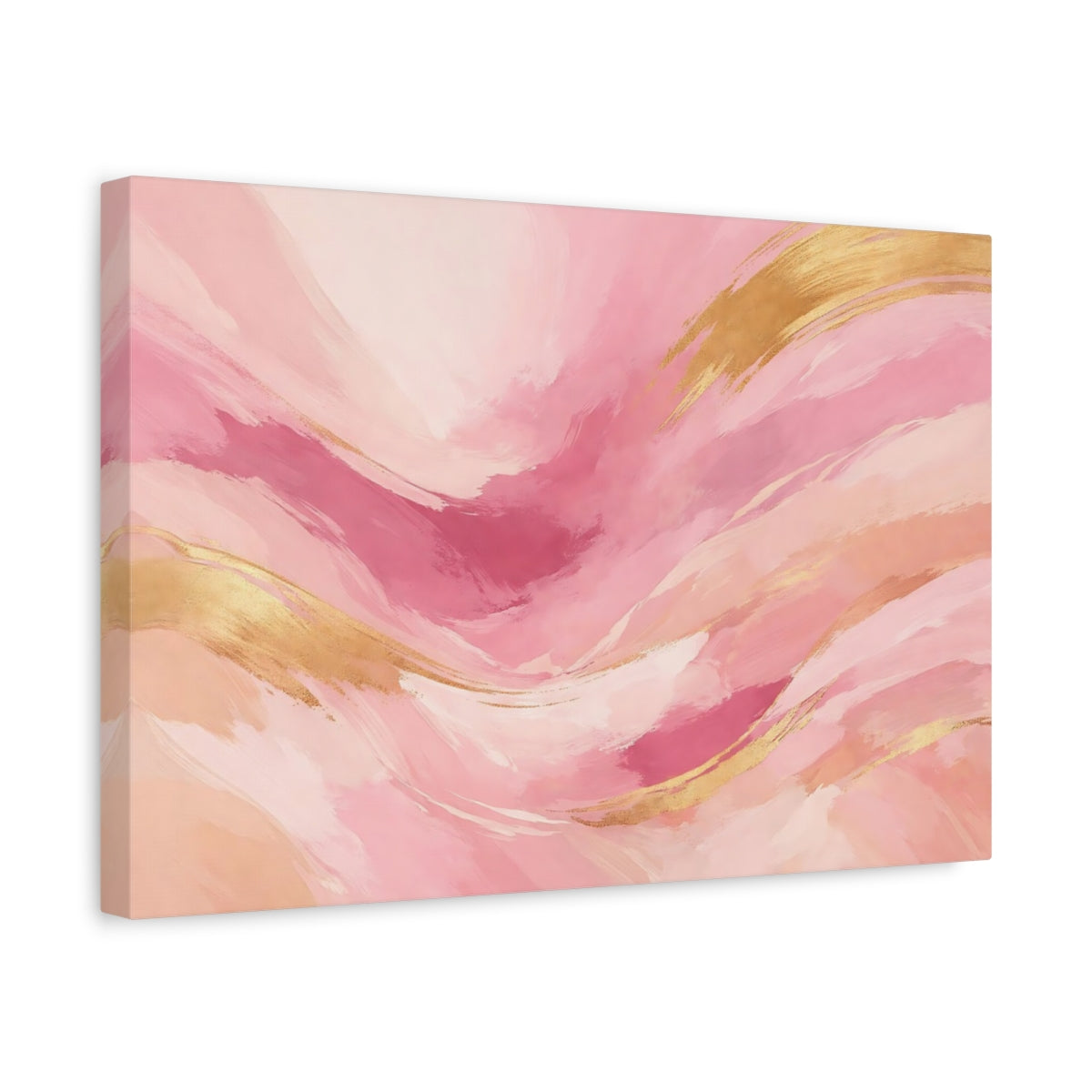 Side Mockup 4. Abstract Abstract Waves Pink And Gold shown as stretched canvas wall art