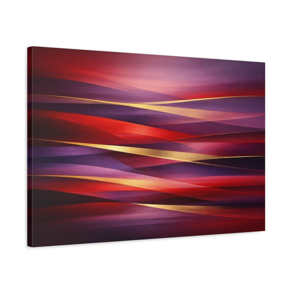 Side Mockup 2. Abstract Abstract Waves Red Purple Gold shown as stretched canvas wall art