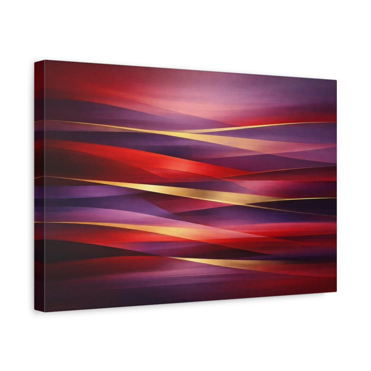 Side Mockup 4. Abstract Abstract Waves Red Purple Gold shown as stretched canvas wall art
