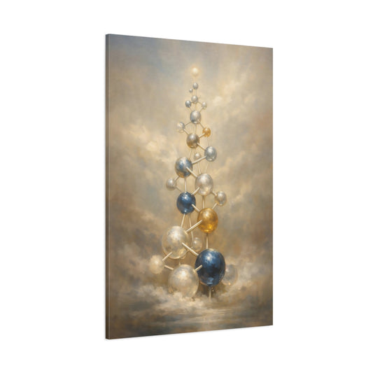Main Mockup. Abstract Molecular Structure Gold And Blue Abstract shown as stretched canvas wall art