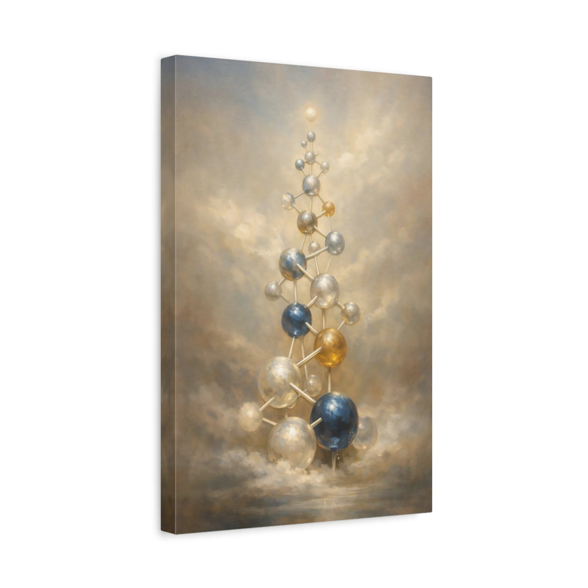 Side Mockup 4. Abstract Molecular Structure Gold And Blue Abstract shown as stretched canvas wall art