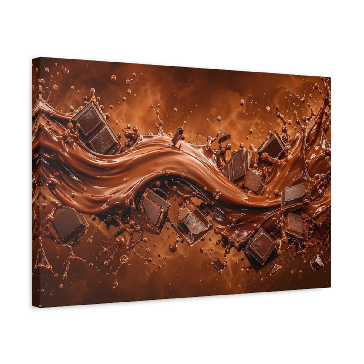 Side Mockup 3. Abstract Molten Chocolate Chocolate Brown shown as stretched canvas wall art