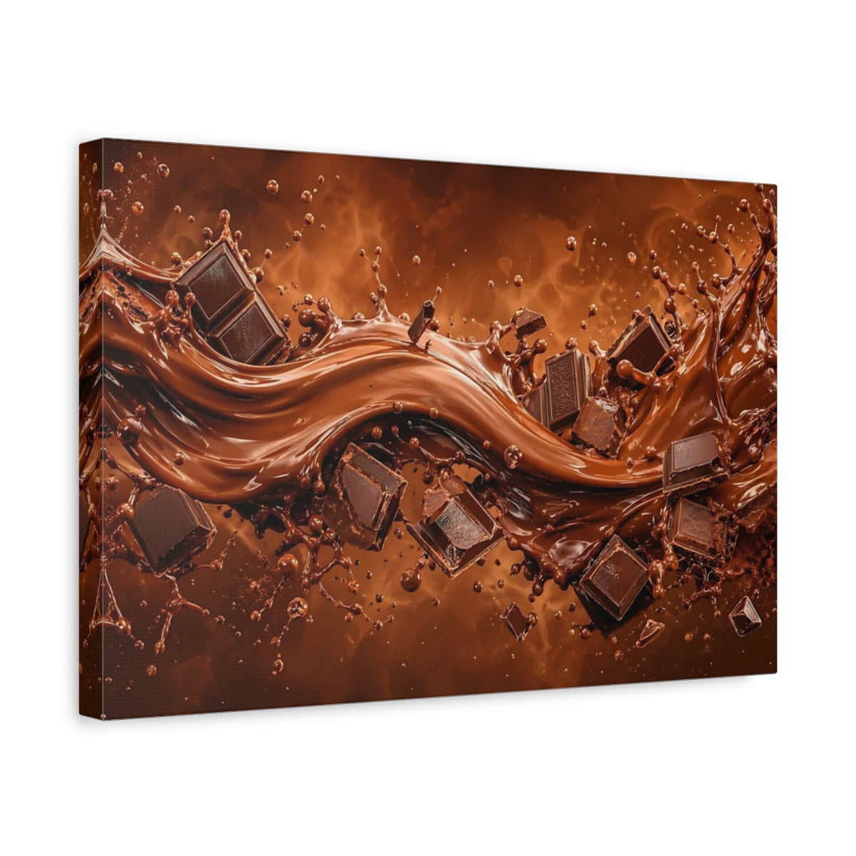Side Mockup 4. Abstract Molten Chocolate Chocolate Brown shown as stretched canvas wall art