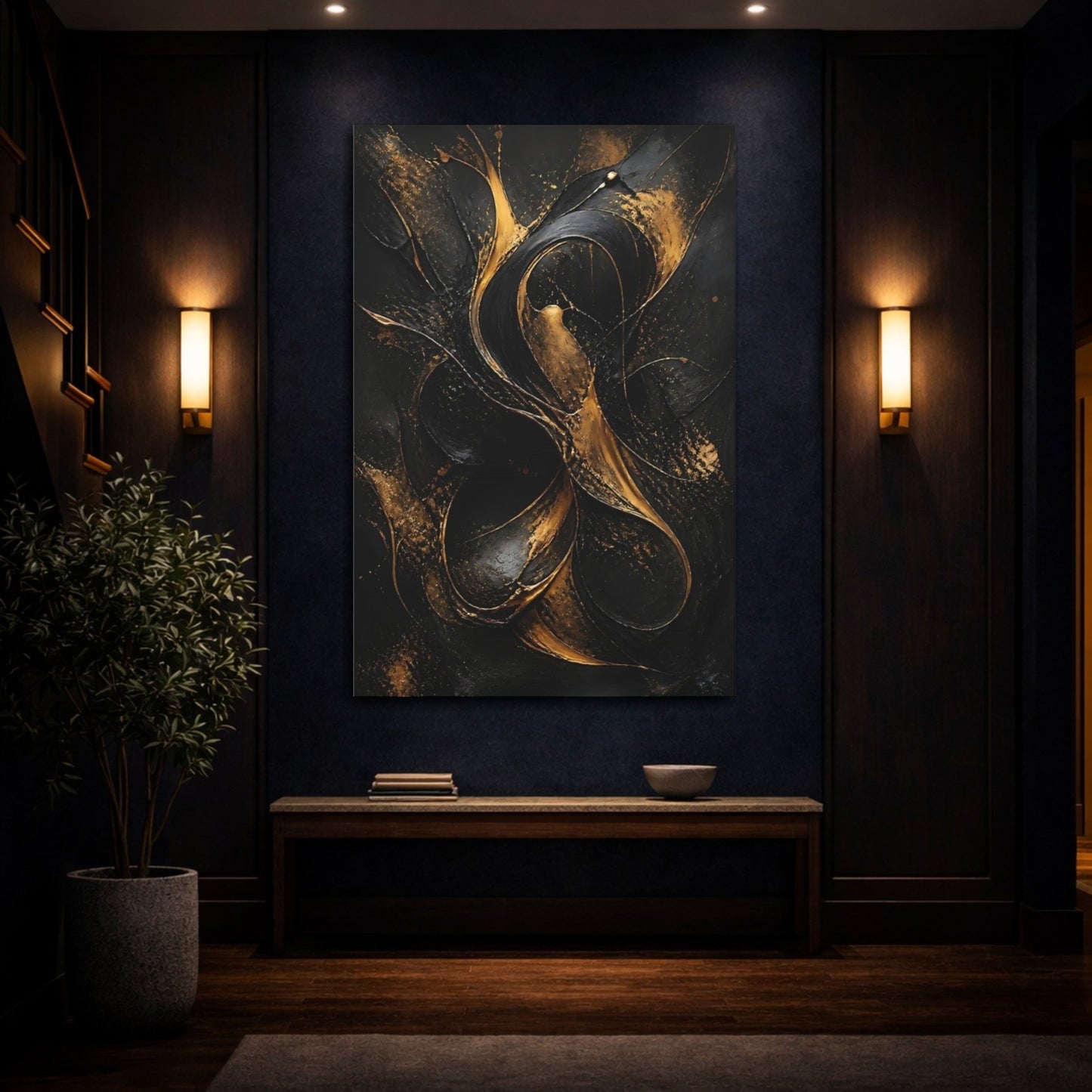 Abstract Molten Gold Black And Canvas Wall Art Print – Living Room, Above Fireplace - YesArtYes