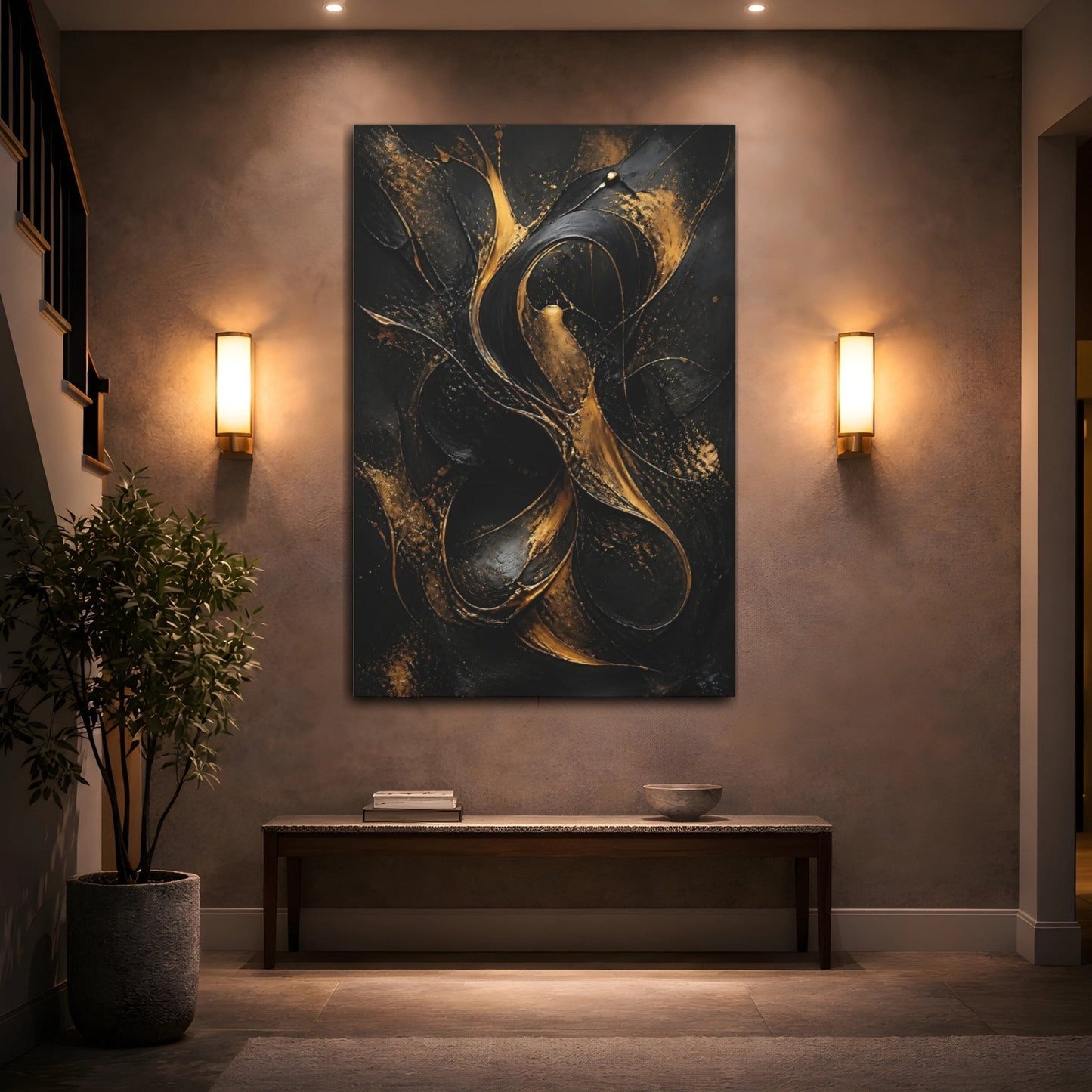 Abstract Molten Gold Black And Canvas Wall Art Print – Living Room, Above Fireplace - YesArtYes