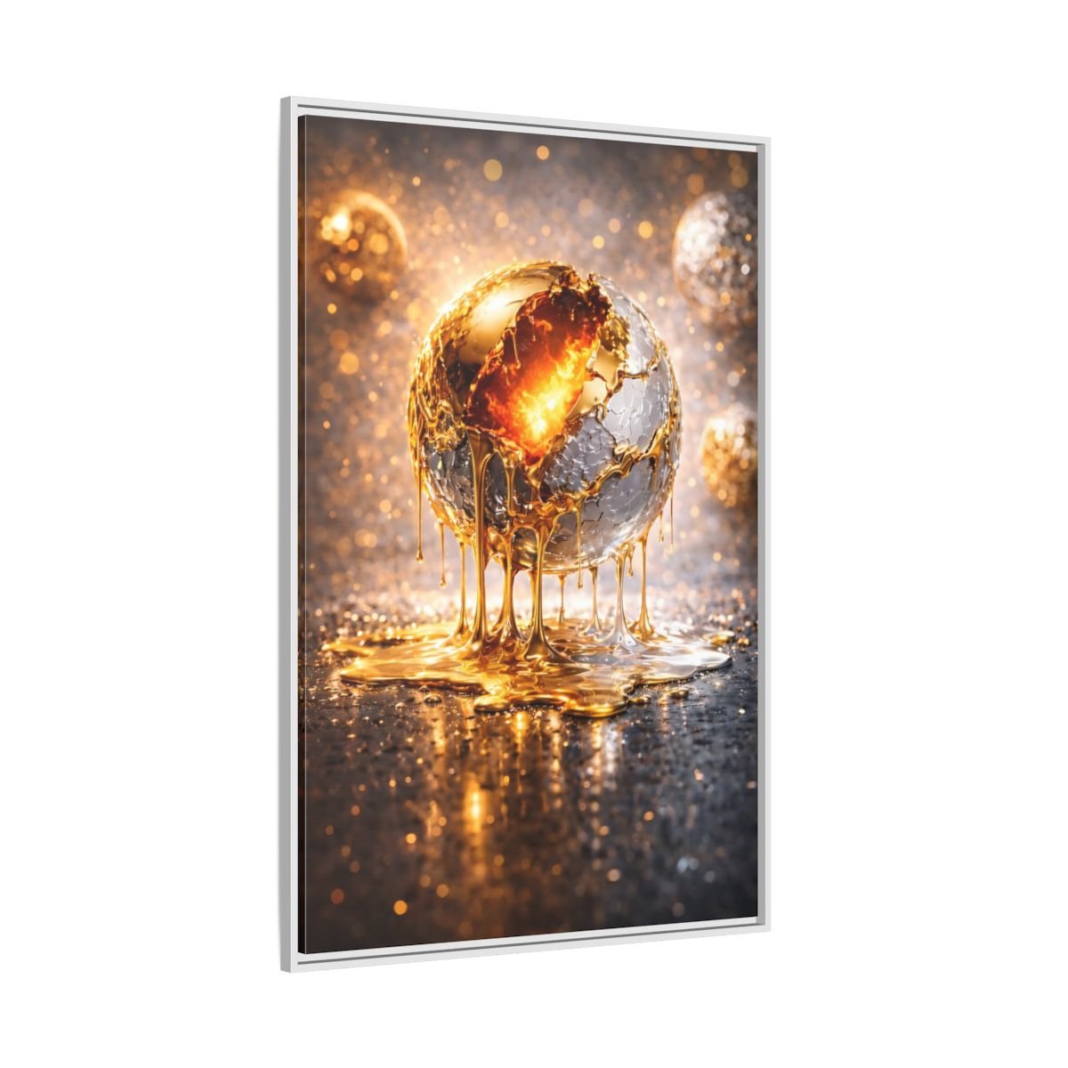 Abstract Molten Sphere Gold - Framed Canvas Wall Art Print - YesArtYes