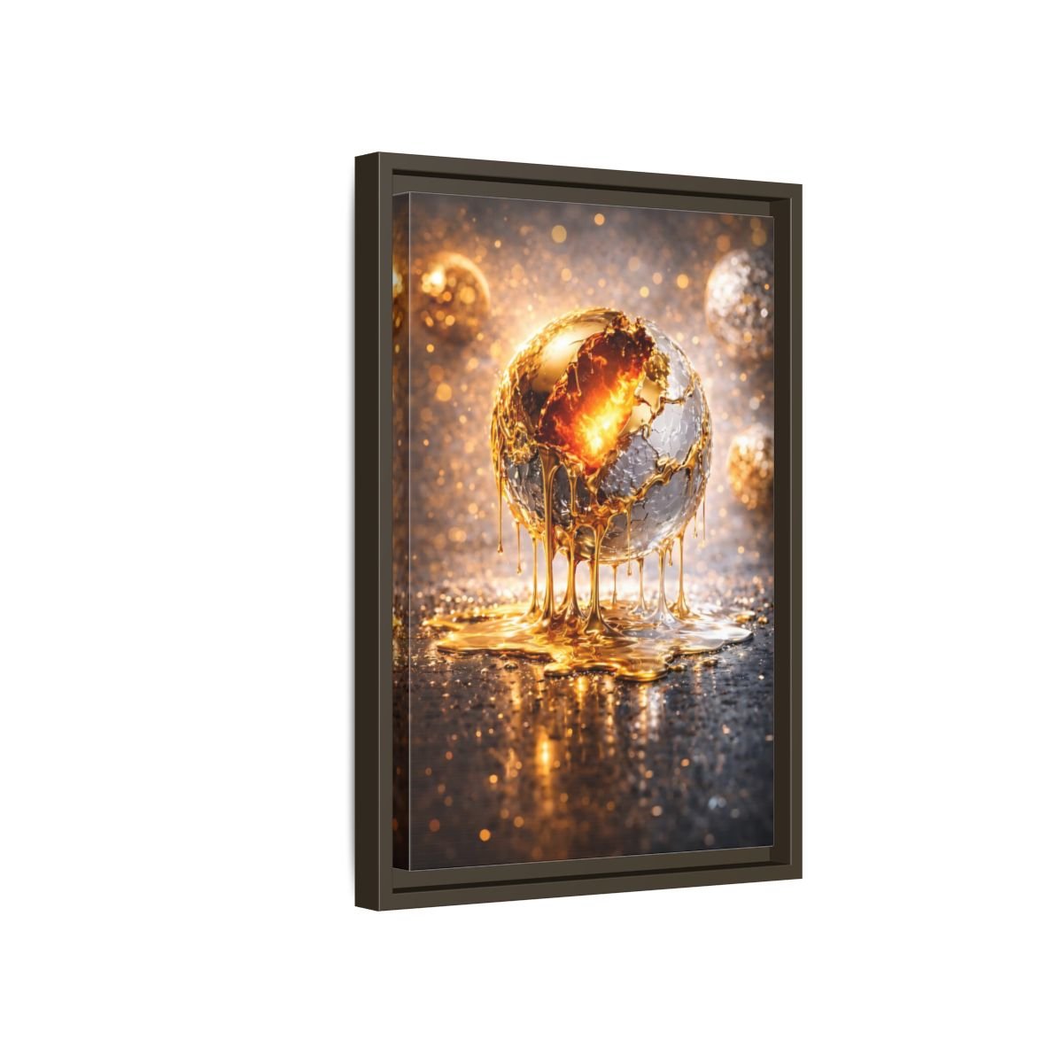Abstract Molten Sphere Gold - Framed Canvas Wall Art Print - YesArtYes