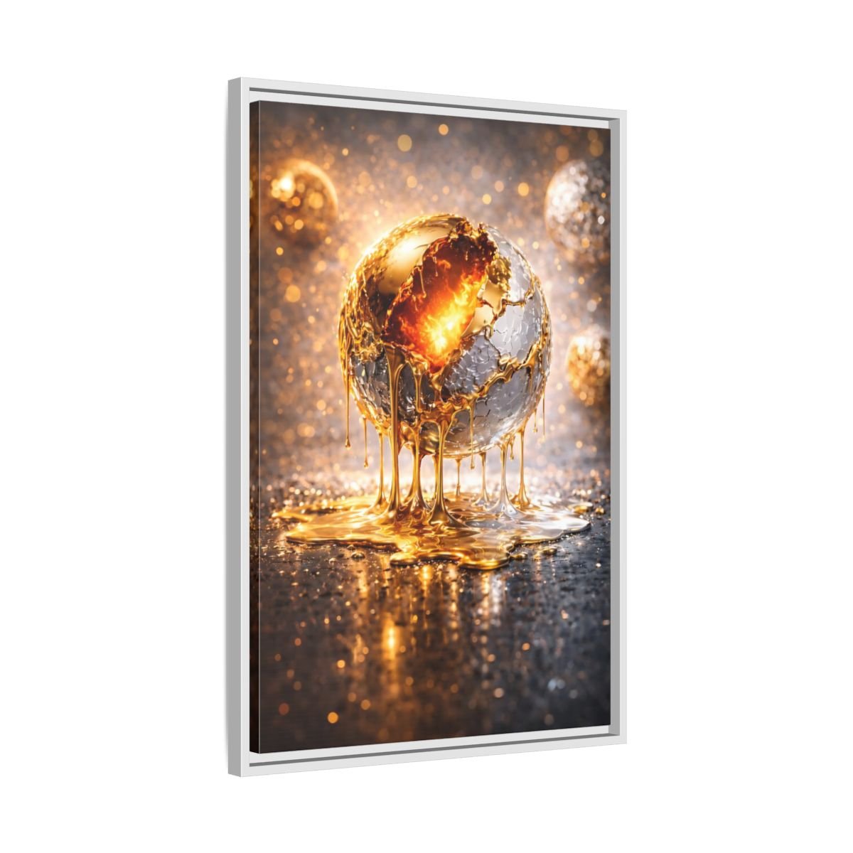 Abstract Molten Sphere Gold - Framed Canvas Wall Art Print - YesArtYes