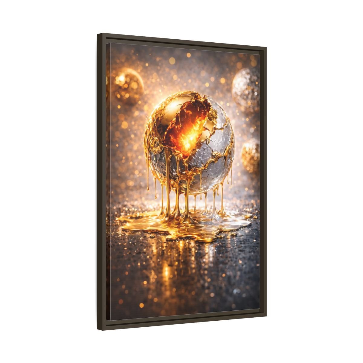 Abstract Molten Sphere Gold - Framed Canvas Wall Art Print - YesArtYes