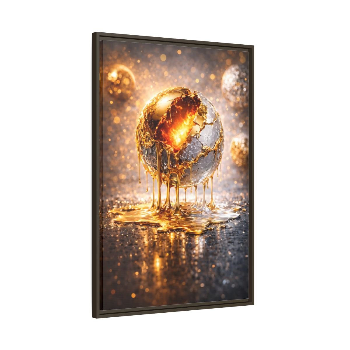 Abstract Molten Sphere Gold - Framed Canvas Wall Art Print - YesArtYes