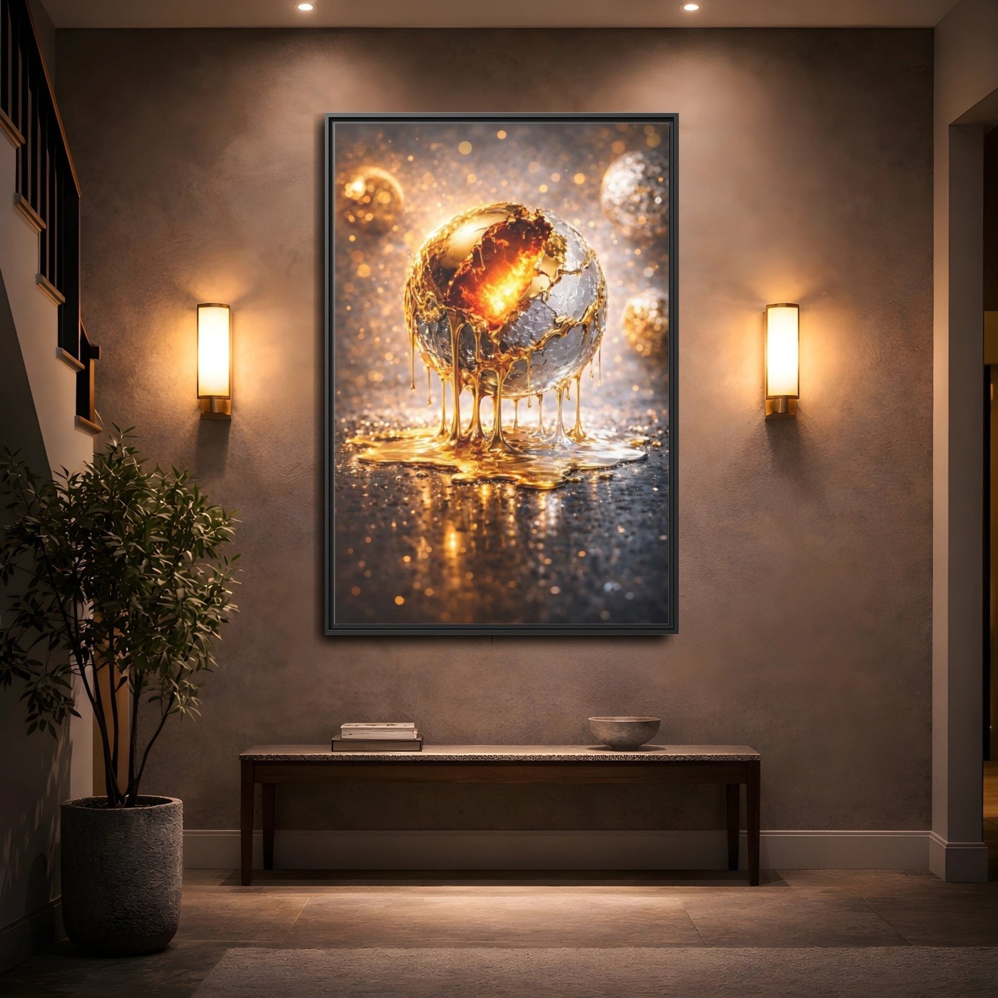 Abstract Molten Sphere Gold - Framed Canvas Wall Art Print - YesArtYes