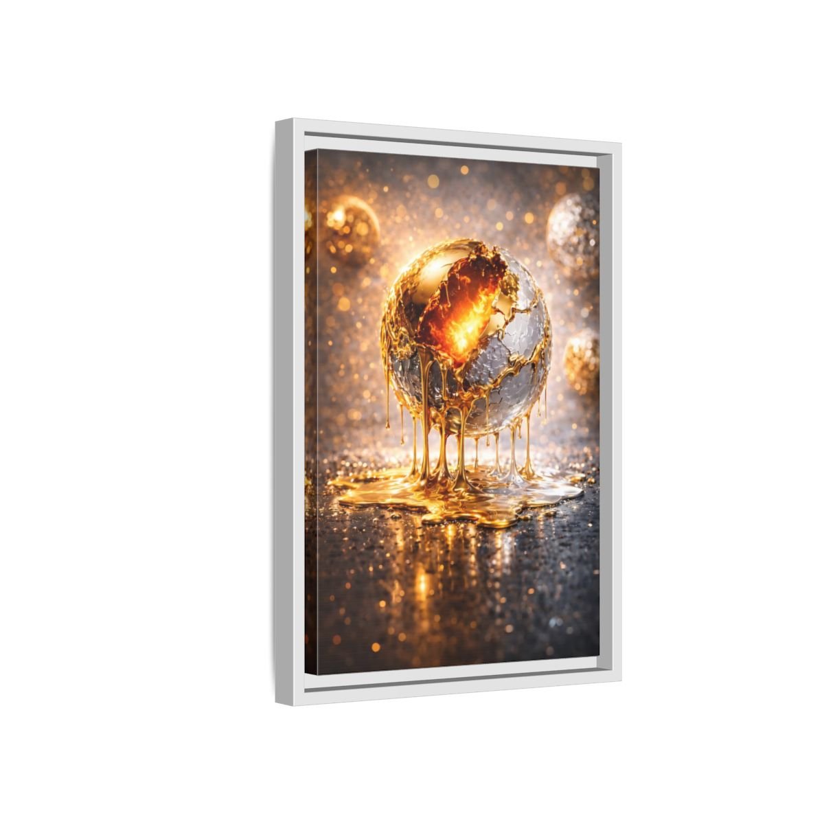 Abstract Molten Sphere Gold - Framed Canvas Wall Art Print - YesArtYes