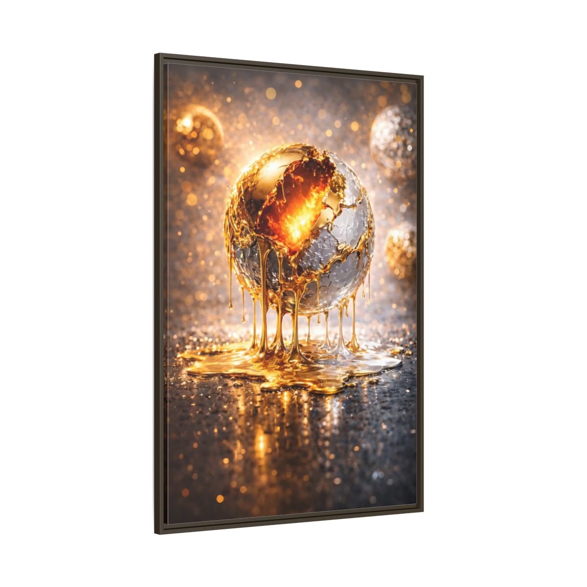 Abstract Molten Sphere Gold - Framed Canvas Wall Art Print - YesArtYes