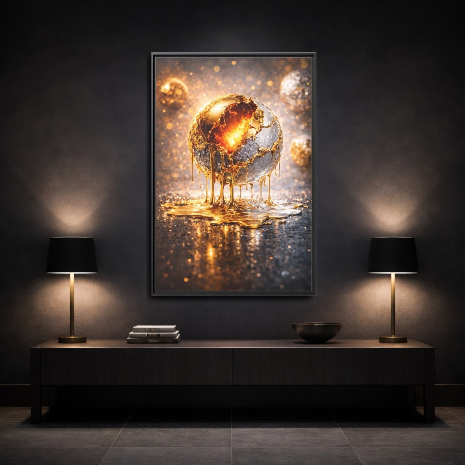 Abstract Molten Sphere Gold - Framed Canvas Wall Art Print - YesArtYes