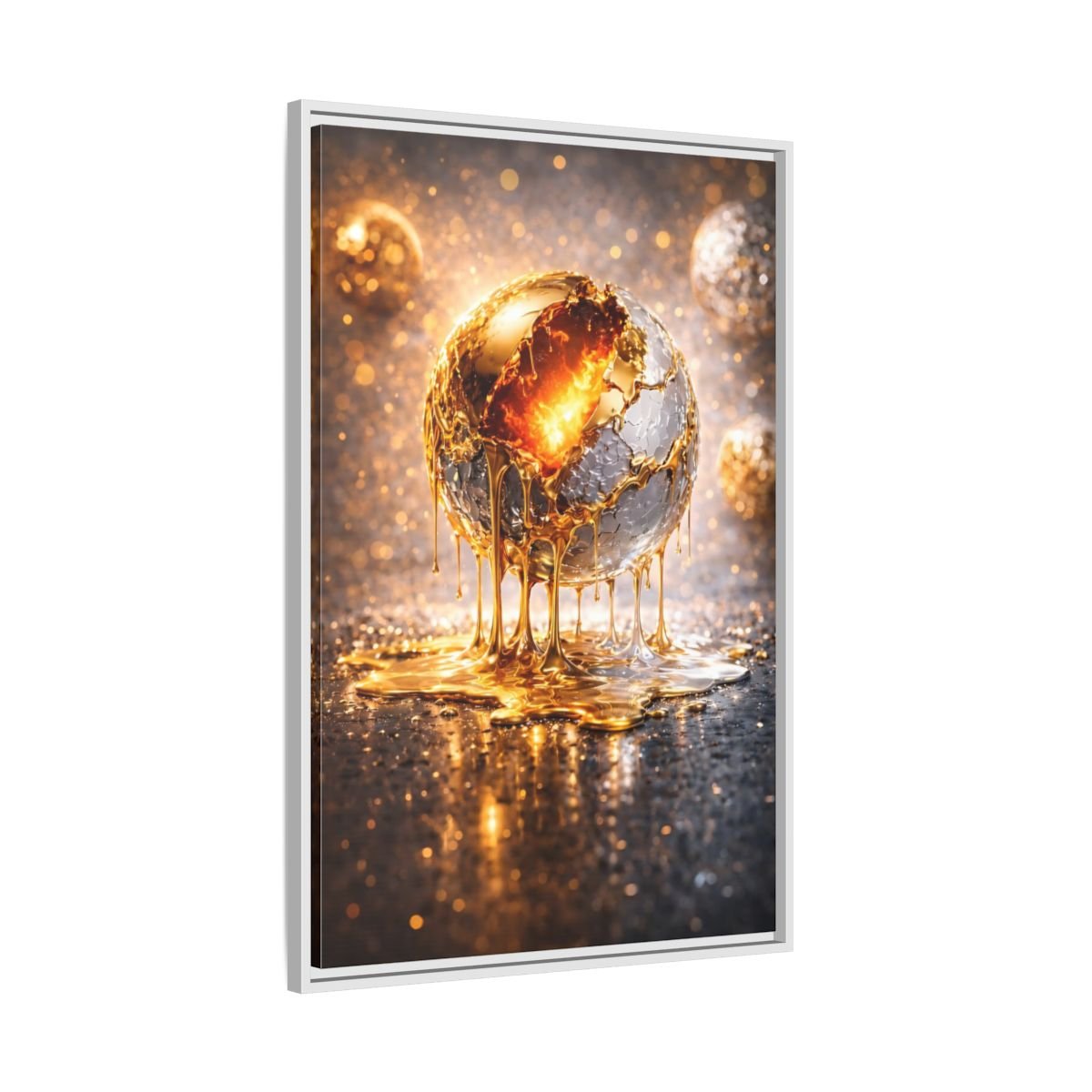 Abstract Molten Sphere Gold - Framed Canvas Wall Art Print - YesArtYes