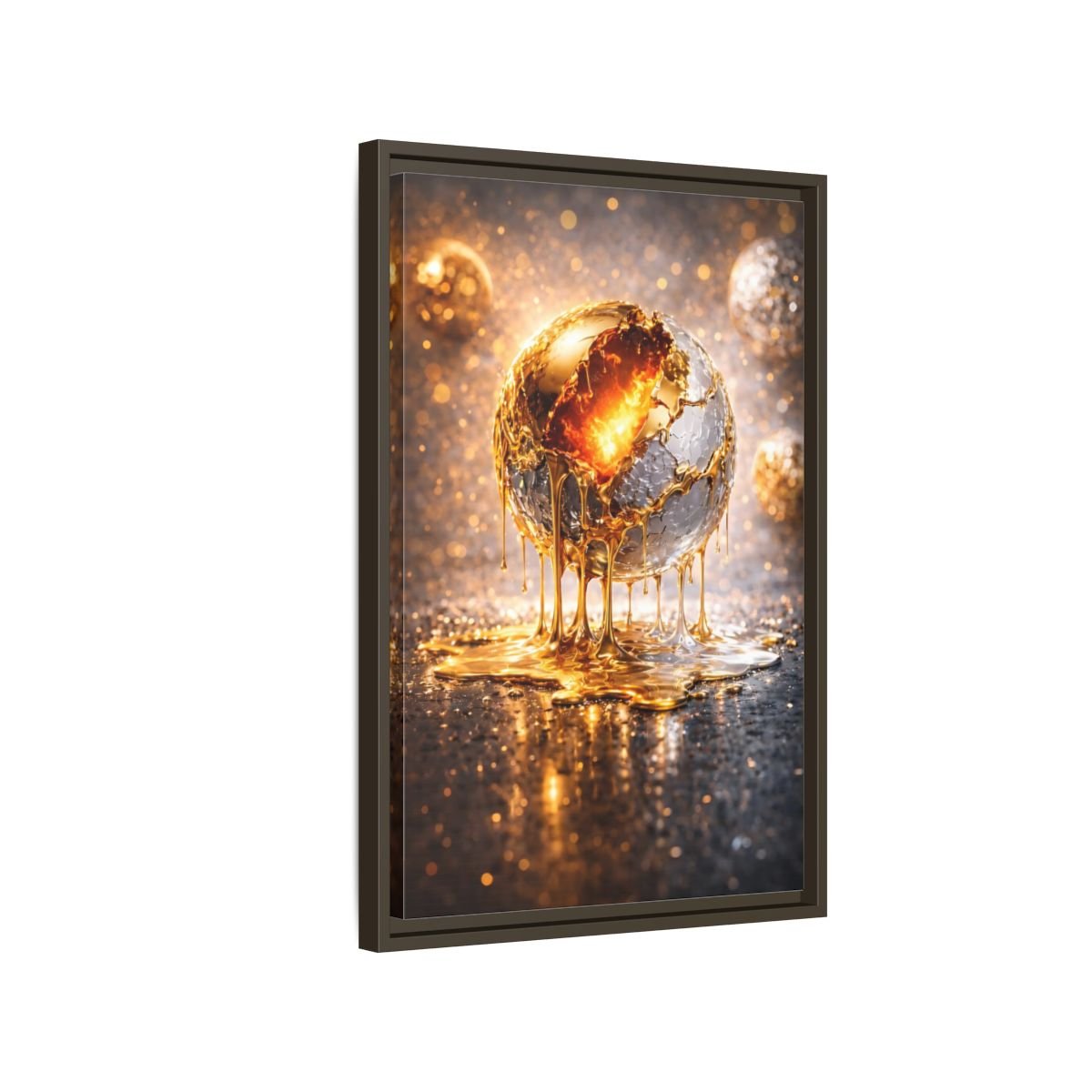 Abstract Molten Sphere Gold - Framed Canvas Wall Art Print - YesArtYes