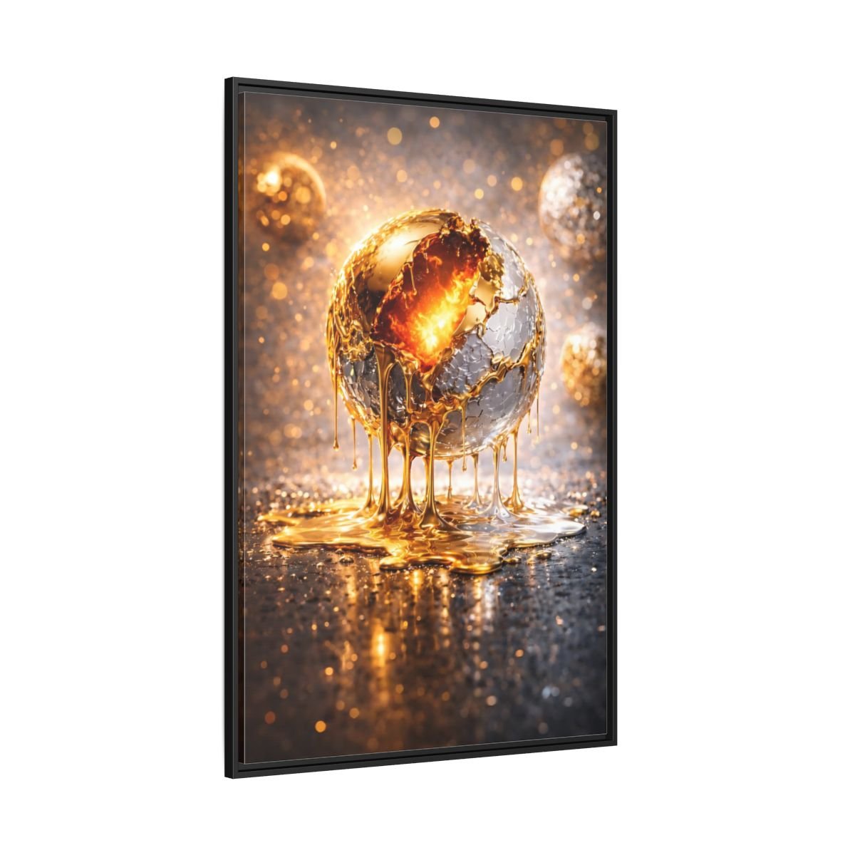 Abstract Molten Sphere Gold - Framed Canvas Wall Art Print - YesArtYes