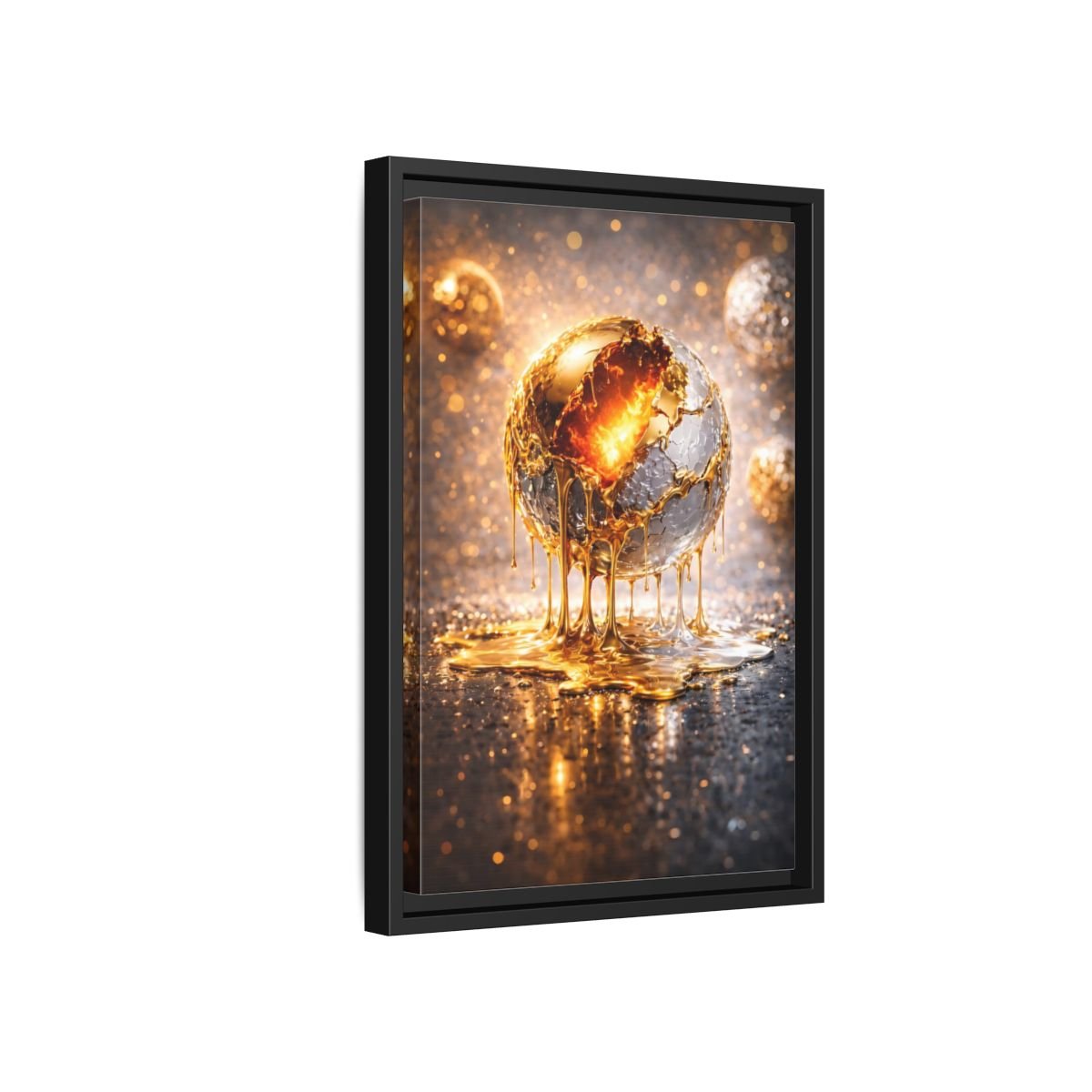 Abstract Molten Sphere Gold - Framed Canvas Wall Art Print - YesArtYes