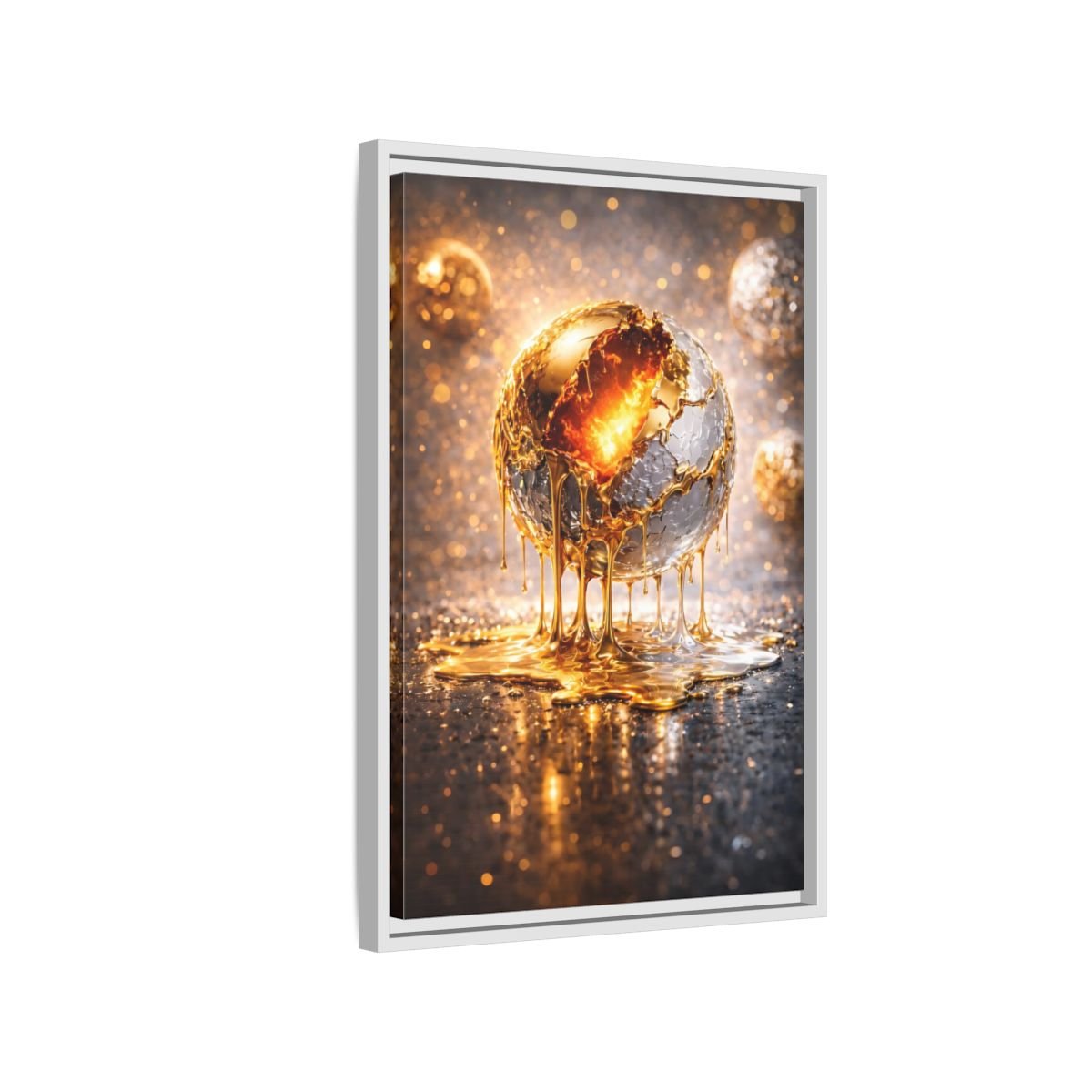 Abstract Molten Sphere Gold - Framed Canvas Wall Art Print - YesArtYes