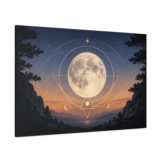 Abstract Moon Moon Sacred Geometry shown as stretched canvas wall art